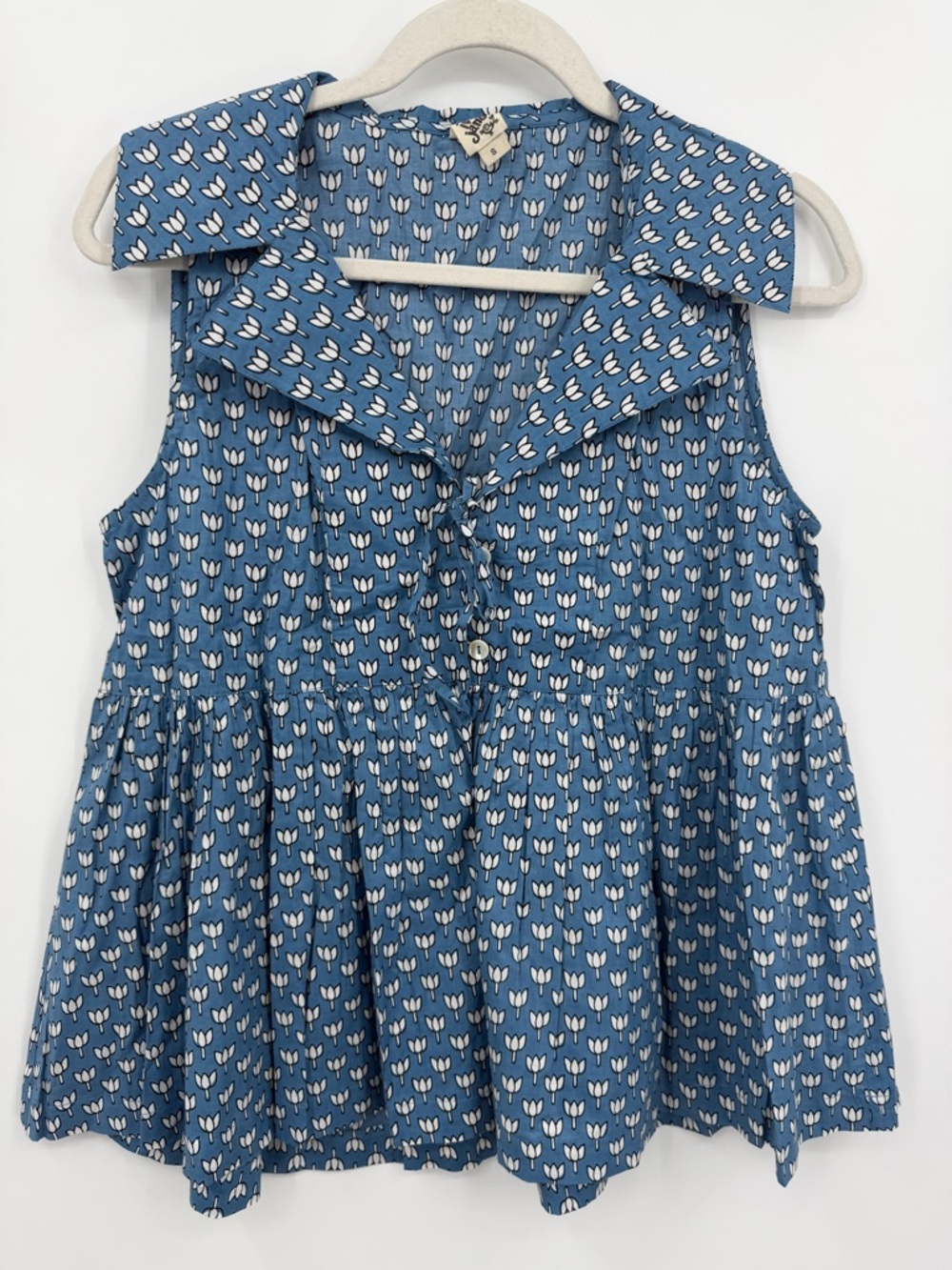 Jane Nautical On The Block Top in Blue Style 650427 BLOCKPRINT floral sz S